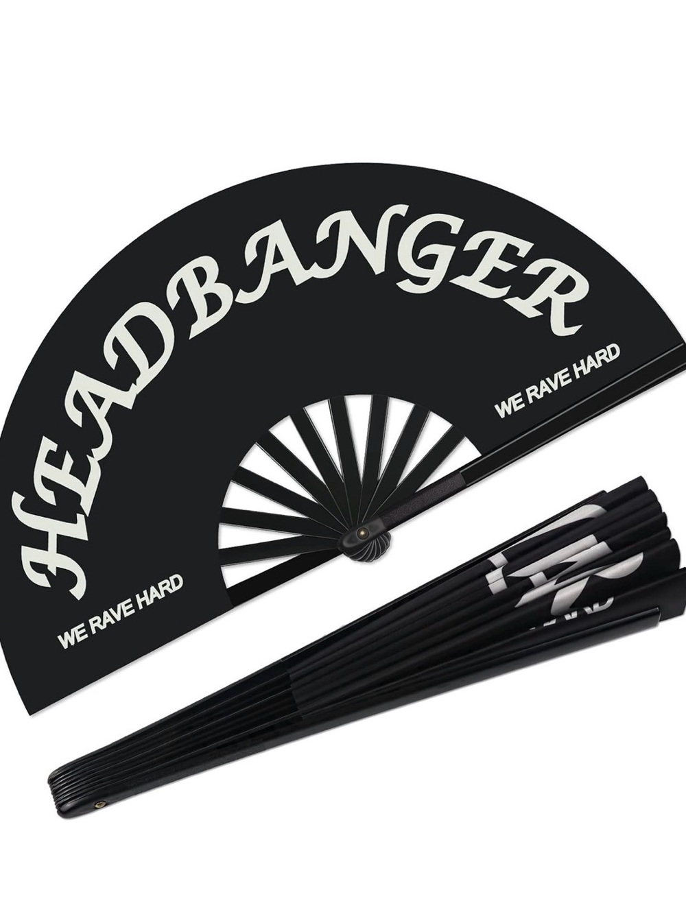 Large Rave Folding Clack Handheld Fan with White Lettering